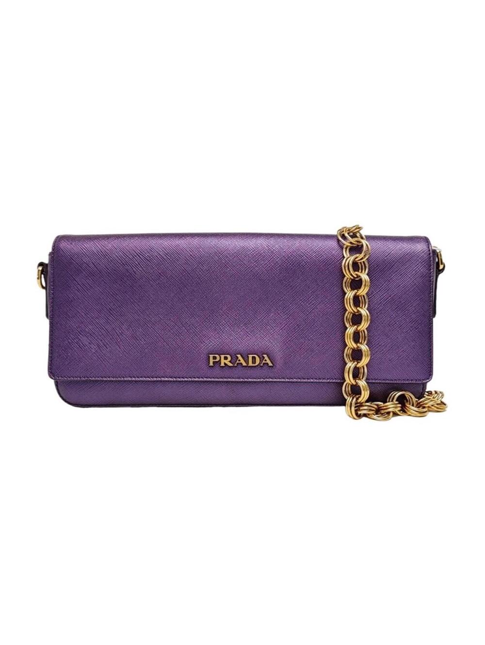 Prada Saffiano Leather Chain Shoulder Bag Purple